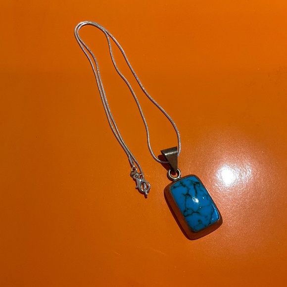 Large Southwestern Vintage Sterling Silver Turquoise 1” Pendant 20” Necklace - Picture 2 of 10